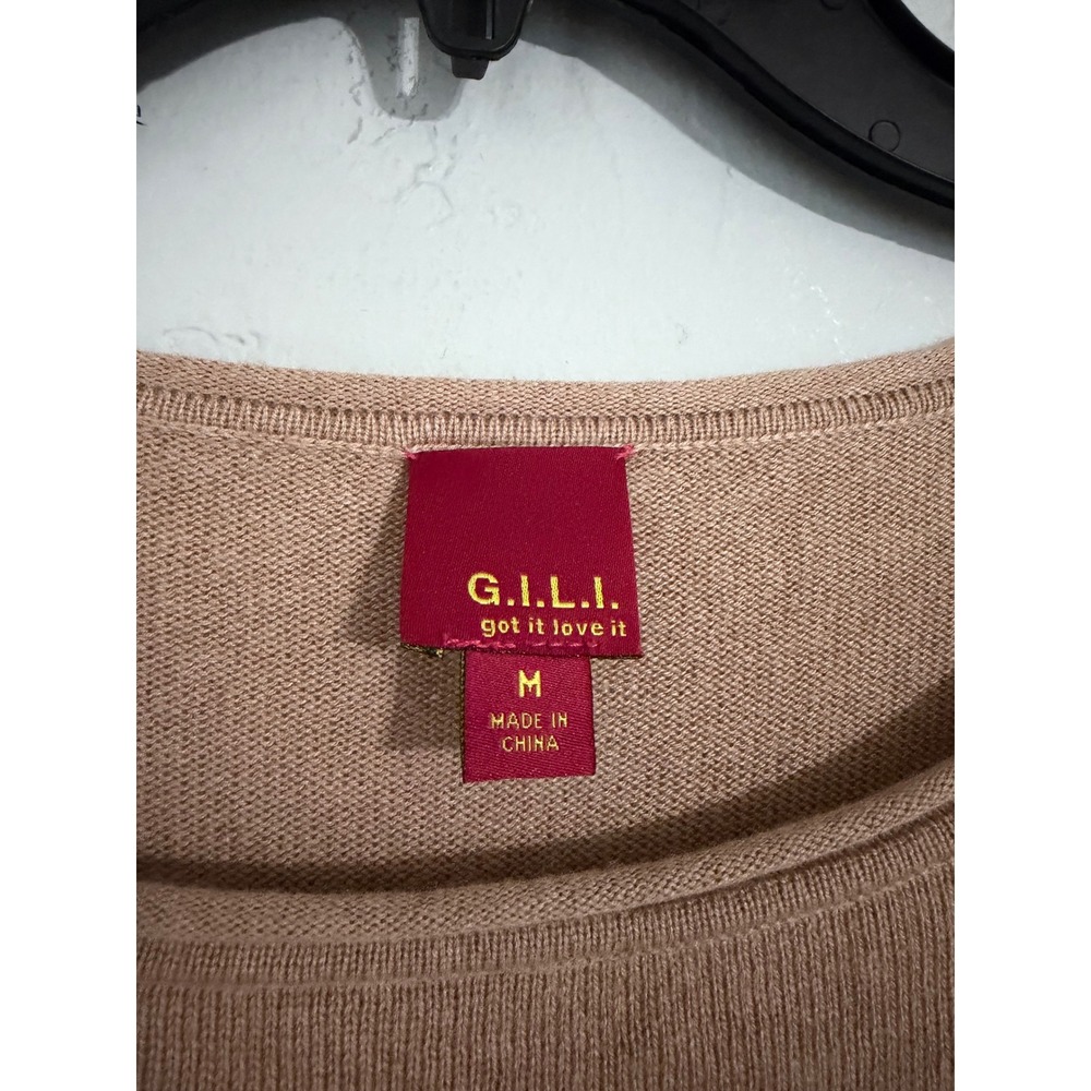 G.I.L.I. Silk Cashmere Blend Boat Neck Tunic Sweater Camel Tan Womens Medium - Picture 2 of 6